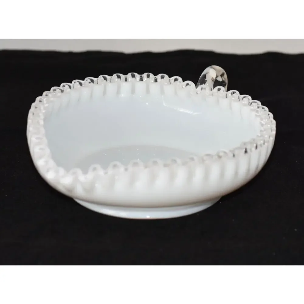Fenton Silver Crest White Milk Glass Ruffled Edge Heart Candy Dish